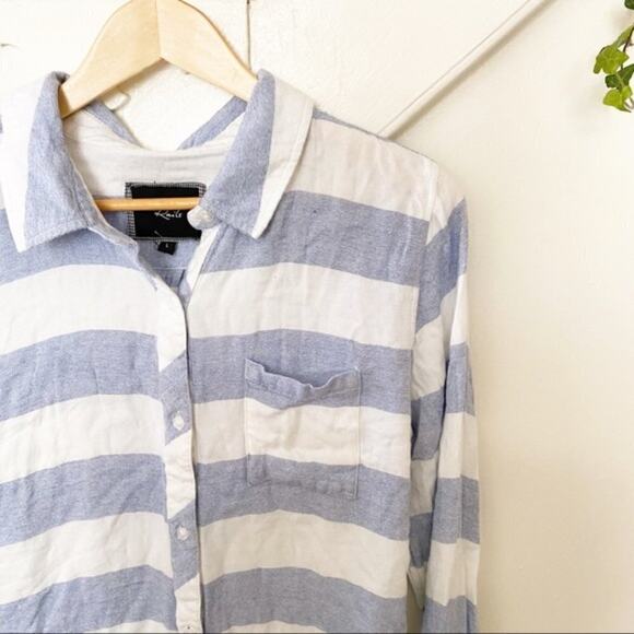 rails blue white thick stripes button up blouse  L - Picture 2 of 8
